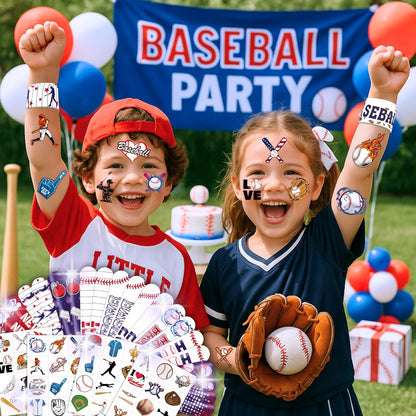 72PCS Baseball Party Favors - 48 Pre-Cut Tattoos & 24 Slap Bracelets for Kids, Perfect for Sports-Themed Birthdays, School Prizes, and Classroom Rewards