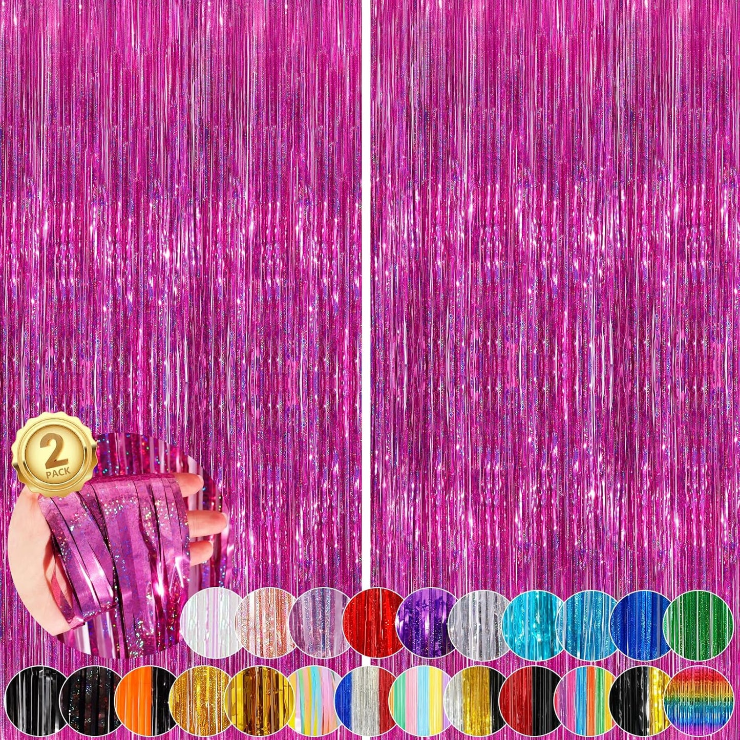 Black Fringe Curtain Party Streamers 2Pack 3.3x8.3 Ft Foil Fringe Backdrop Curtains for Birthday Wedding Bridal Baby Shower Halloween Decor Tinsel Streamers Black Party Decorations Door Streamers