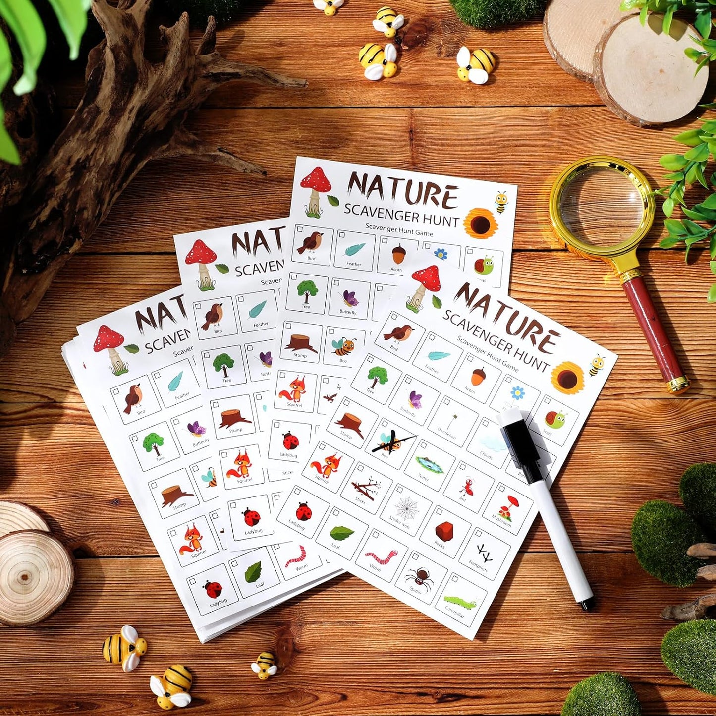 Hoolerry 30 Pcs Nature Scavenger Hunt for Kids Road Trip Game Car Spring Summer Easter Scavenger Hunt Cards Travel Activities Camping Games Outdoor Indoor Seek Activity for Kids Adults(Nature)