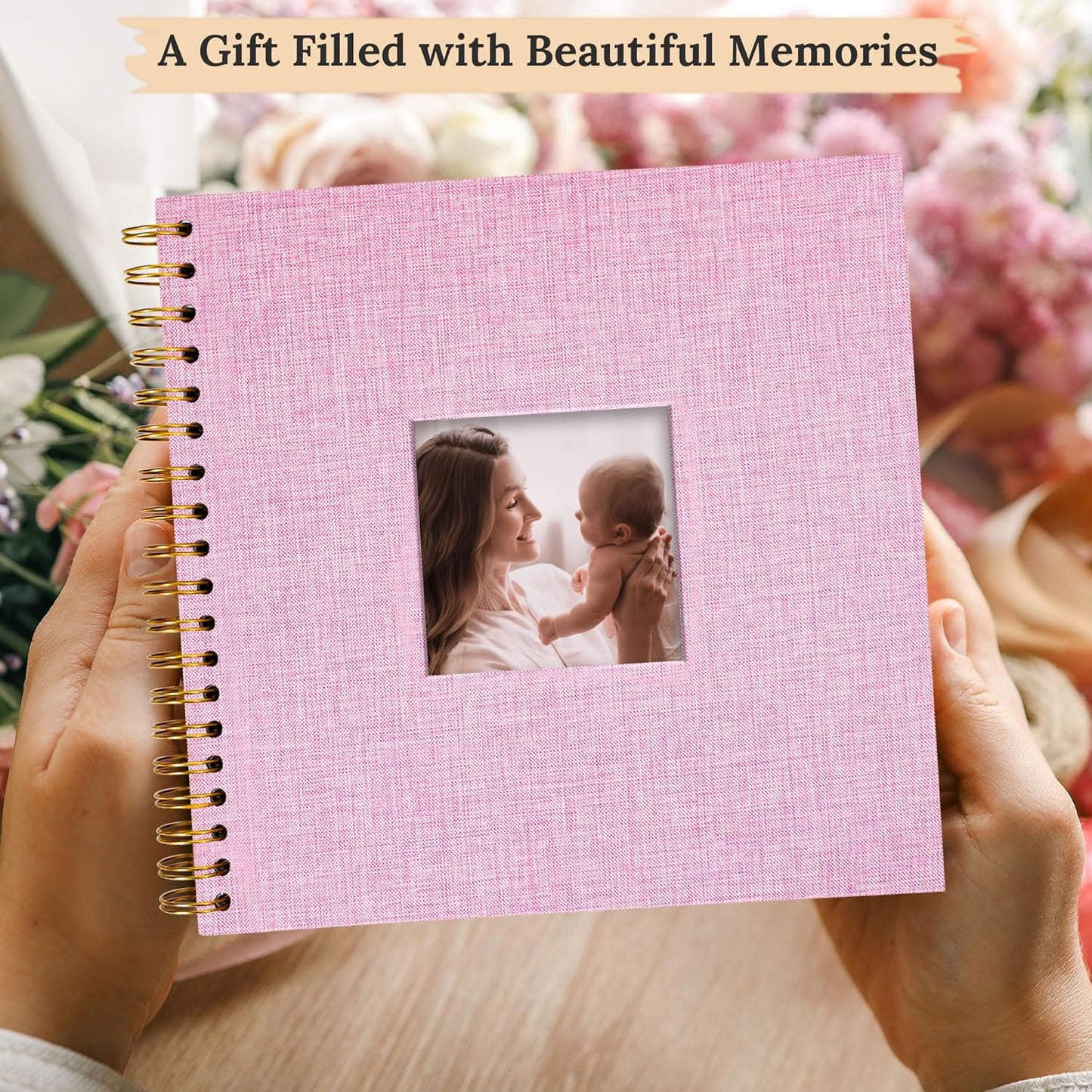 8 x 8 Inch Scrapbook Photo Album Linen Cover 20 Sheets/ 40 Pages, Hardcover Kraft White Pages Memory Book, for Travel Wedding Guest Book Christmas Baby Shower Fits 4x6 & Instant Photos, Beige