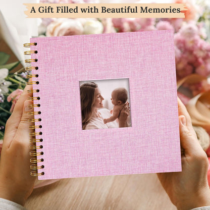 8 x 8 Inch Scrapbook Photo Album Linen Cover 20 Sheets/ 40 Pages, Hardcover Kraft White Pages Memory Book, for Travel Wedding Guest Book Christmas Baby Shower Fits 4x6 & Instant Photos, Beige
