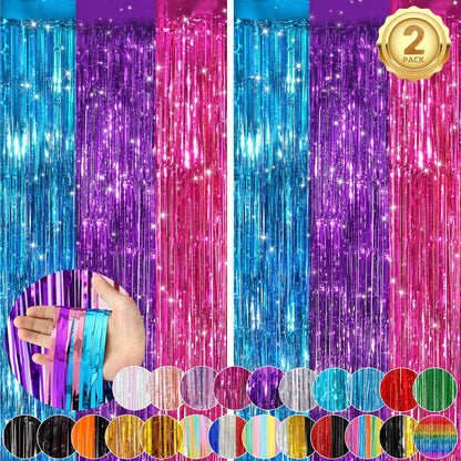 Black Fringe Curtain Party Streamers 2Pack 3.3x8.3 Ft Foil Fringe Backdrop Curtains for Birthday Wedding Bridal Baby Shower Halloween Decor Tinsel Streamers Black Party Decorations Door Streamers