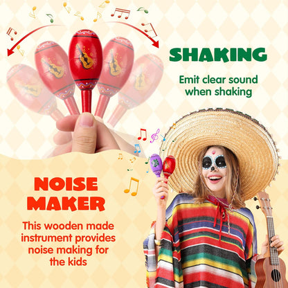 JOYIN Cinco De Mayo 6 PCS Mini Wooden Maracas for Kids, Mexican Fiesta Party Favors and Noisemakers, Cinco De Mayo Party Favors, Musical Fun, Birthday Parties, Luau Party, Taco Tuesday Event