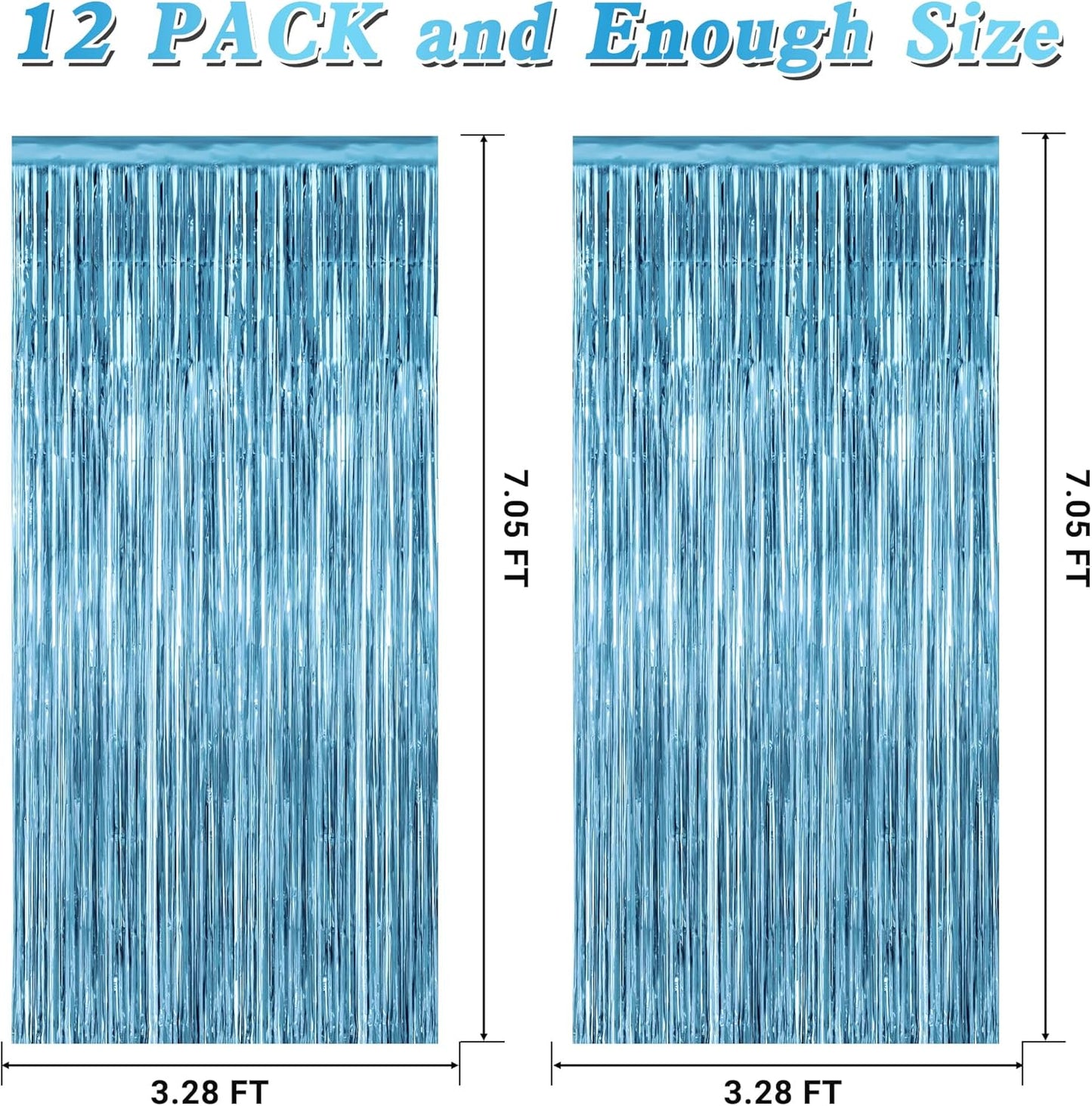 2 Pack Party Decorations, 3.28 FT x 7.05 FT Fringe Backdrop, Metallic Ocean Blue Foil Fringe Curtains Party Streamer Foil Backdrop, Light Blue Birthday Decorations Bachelorette Decor