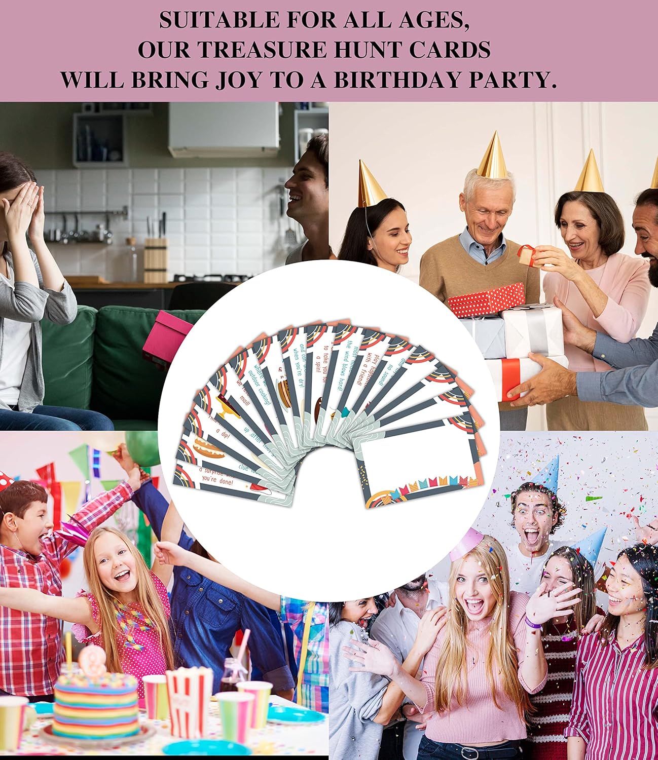 Happy Birthday Treasure Hunt Clues Game Cards, Birthday Party Scavenger Hunt Card Game(16 Cards with Colourful Envelopes), Indoor Outdoor Party Game Supply for Adults Family Teacher Student(A05)