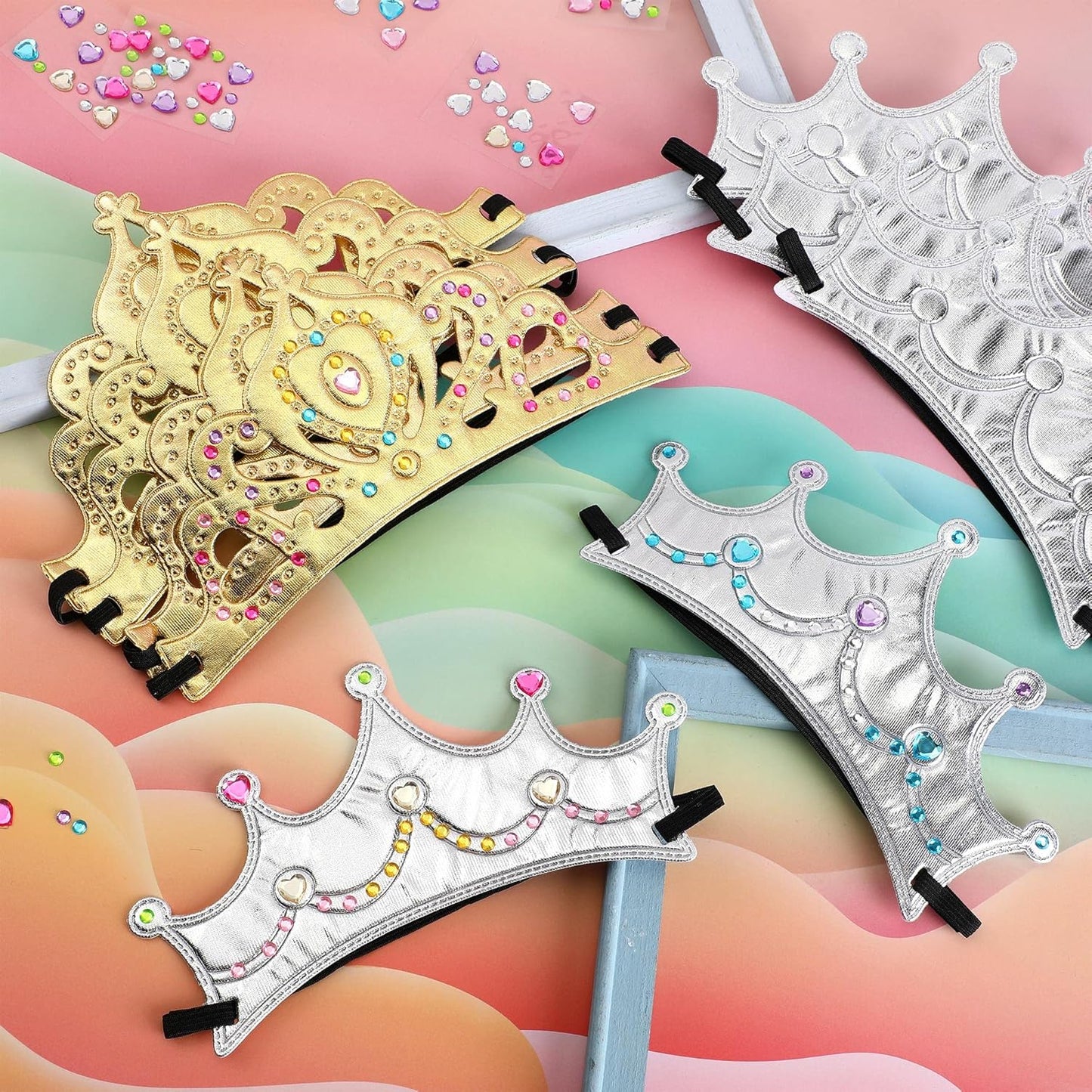 Yaomiao 66 Pieces Foam Princess Tiaras DIY Crowns Kids Party Favors Craft Crystal Diamond Sticker Girls Making Your Own Tiara (Gold)
