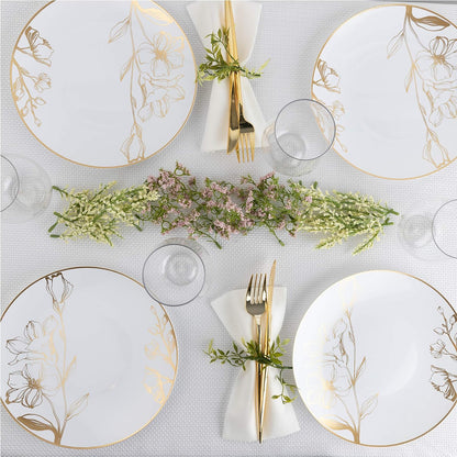 PLASTICPRO [16 OZ 20 Count] White Plastic Floral Design Party Soup bowls With Gold Rim Premium heavyweight Elegant Disposable Tableware Dishes