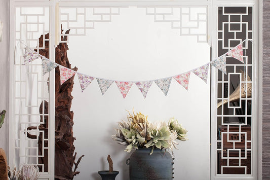 LOVENJOY Pastel Pennant Banner Triangle Spring Floral Fabric Bunting Shabby Chic Tea Party Flag Garland