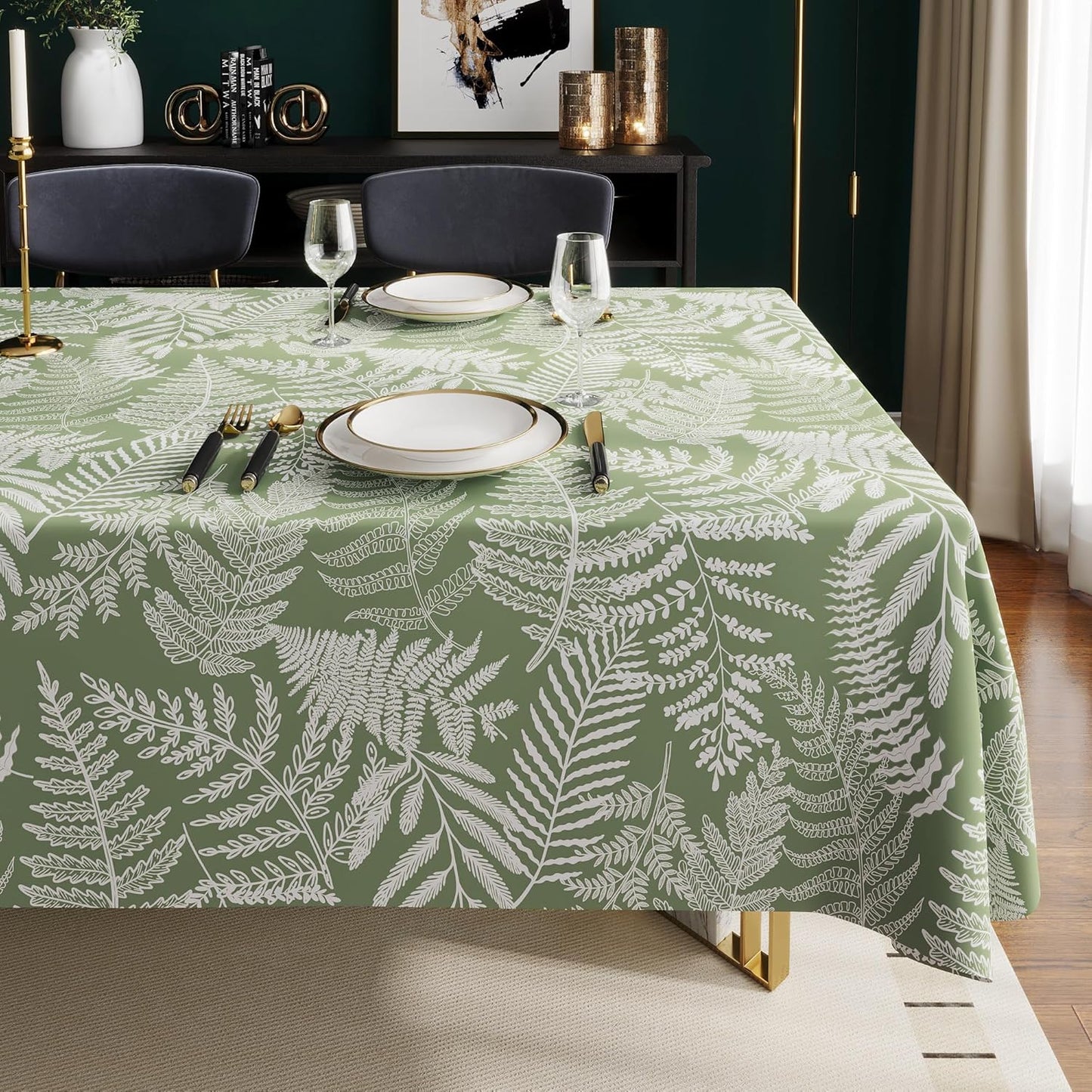 Rectangle Table Cloth,100% Waterproof Tablecloth Oil Proof Spill Proof Vinyl Table Cloth, Wipe Clean Plastic Table Cover for Dining, Camping, Indoor and Outdoor 52" x 70",Leaves