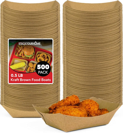 [250 Pack] Medium Disposable Brown Kraft Paper Food Trays, 1-Lb Concession Tray, Serving Boats for Party Snacks, Taco Bar, Seafood, Nachos Plates