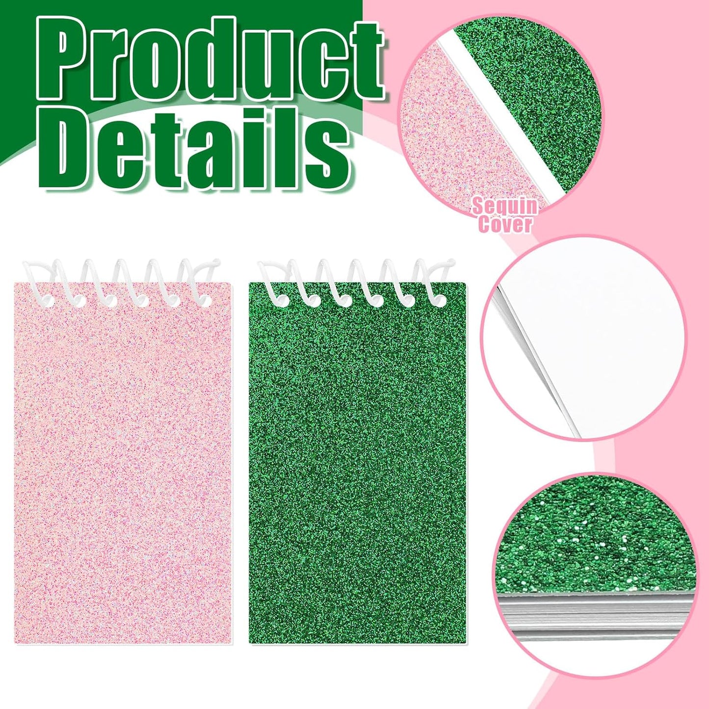 Resurhang 24 Pcs Pink and Green Mini Notepads Bulk Magical Wizard Party Favors Glitter Cover Spiral Notebooks Princess and Witch Party Favors for Birthday Gift School Classroom Rewards Supplies