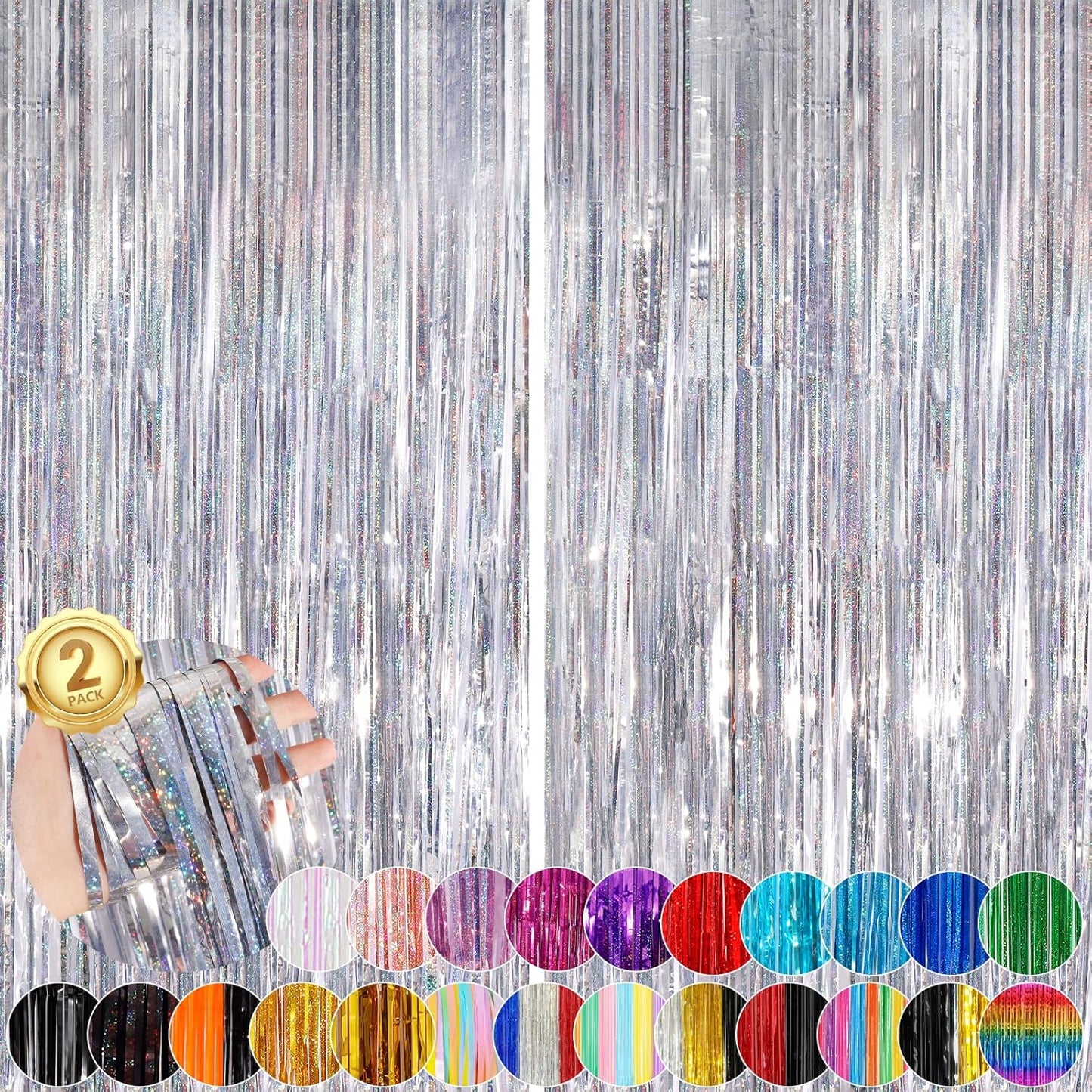 Black Fringe Curtain Party Streamers 2Pack 3.3x8.3 Ft Foil Fringe Backdrop Curtains for Birthday Wedding Bridal Baby Shower Halloween Decor Tinsel Streamers Black Party Decorations Door Streamers