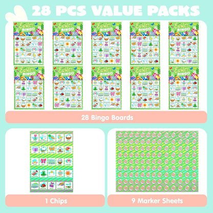 JOYIN 28 Players Easter Bingo Card (5x5) with Blue Color for Kids, Boys, Girls and Adults, Easter Games, School Classroom Activities and Easter Basket Stuffers