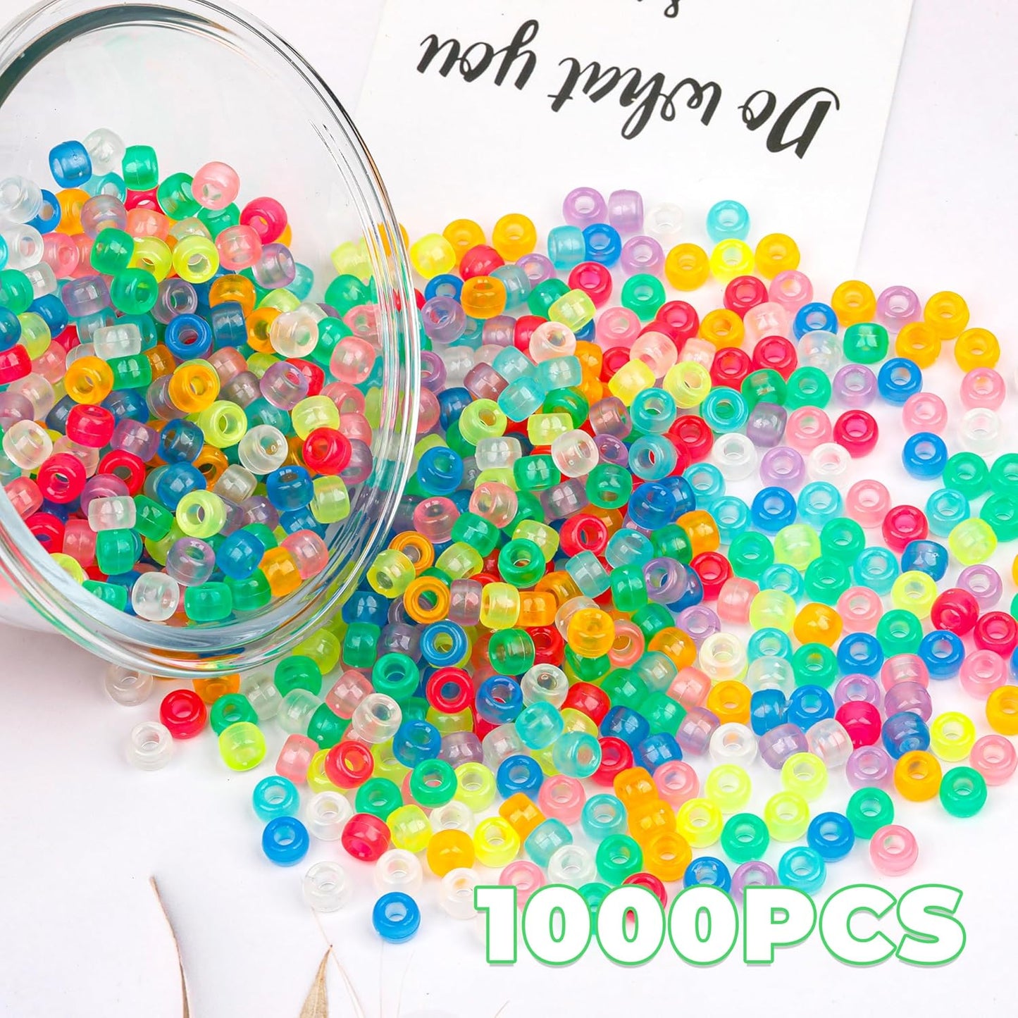 1000Pcs Glow in The Dark Pony Beads 9mm Plastic Kandi Beads Bulk for Friendship Bracelet Necklace Craft Jewelry Making Beads for Hair Braids 9 Color