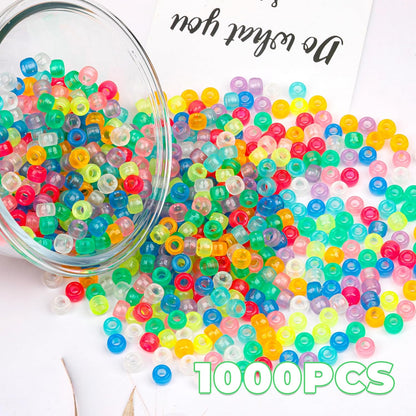 1000Pcs Glow in The Dark Pony Beads 9mm Plastic Kandi Beads Bulk for Friendship Bracelet Necklace Craft Jewelry Making Beads for Hair Braids 9 Color
