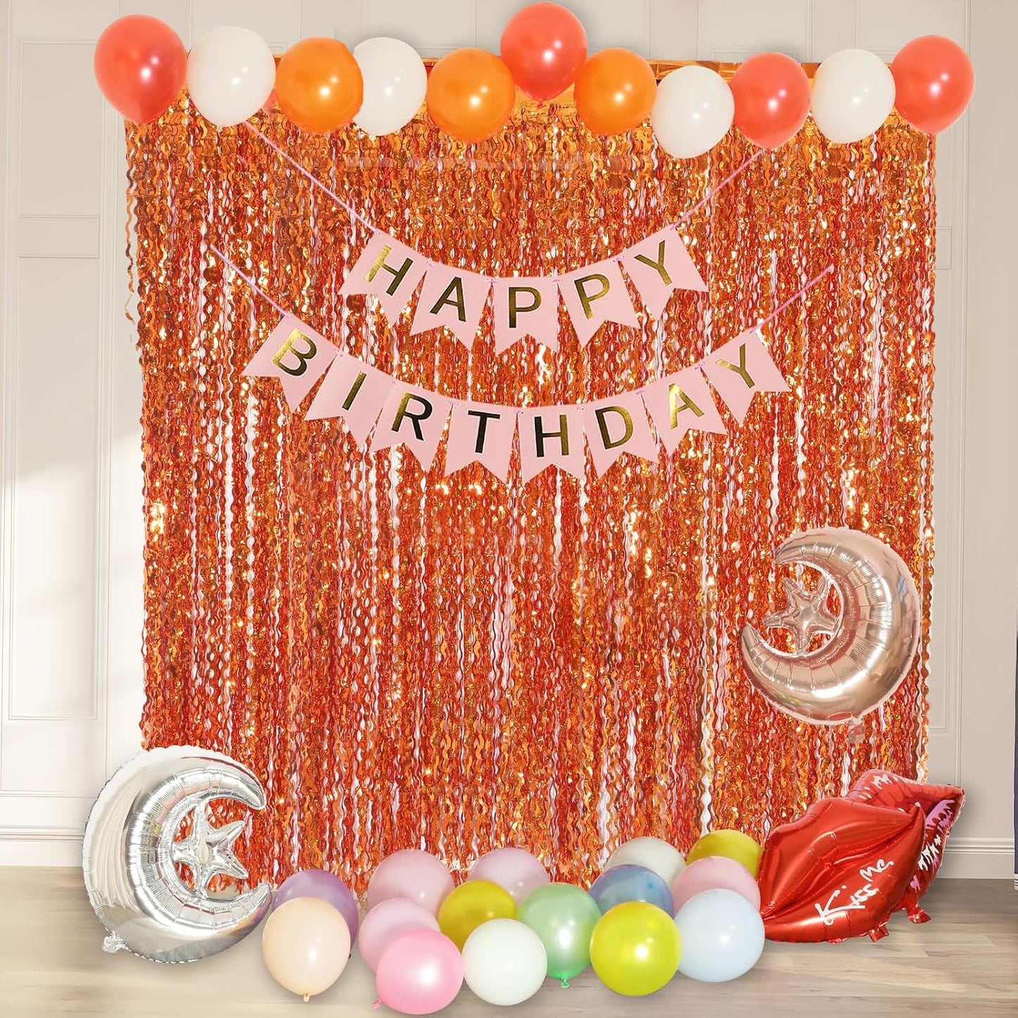 4 Pack Wavy Champagne Gold Metallic Tinsel Foil Fringe Curtains Backdrop - 3.3X6.6ft Foil Fringe Backdrop for Parties | Door Streamers for Birthday | Photo Booth Backdrops Party Decor