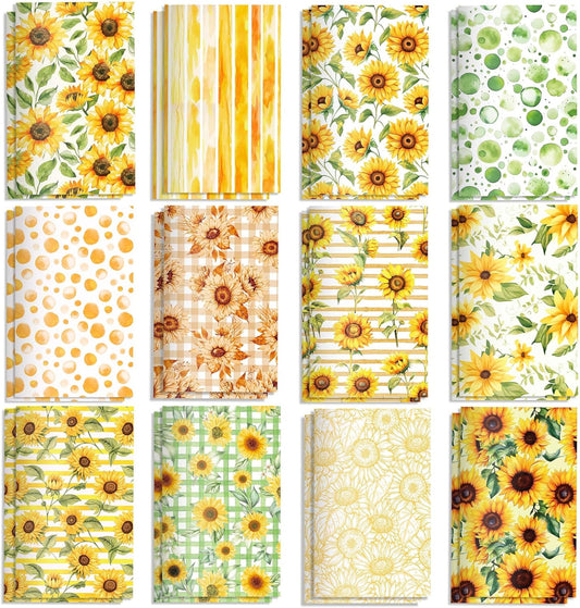 24 Pieces Sunflower Themed Small Pocket Notebook Journals Bulk 12 Distinct Yellow Floral Designs Lined Inner Pages Mini Memo Notepads for Home Office Stationery Supplies Sunflower Party Favors