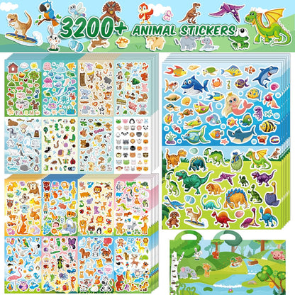 Sinceroduct 64 Sheets Stickers for Kids, 1800+pcs Animal Sticker, 16 Animal Themes Water Bottle Stickers, Scrapbooking Party Favors Classroom for Kids, Children, Teacher, Parent
