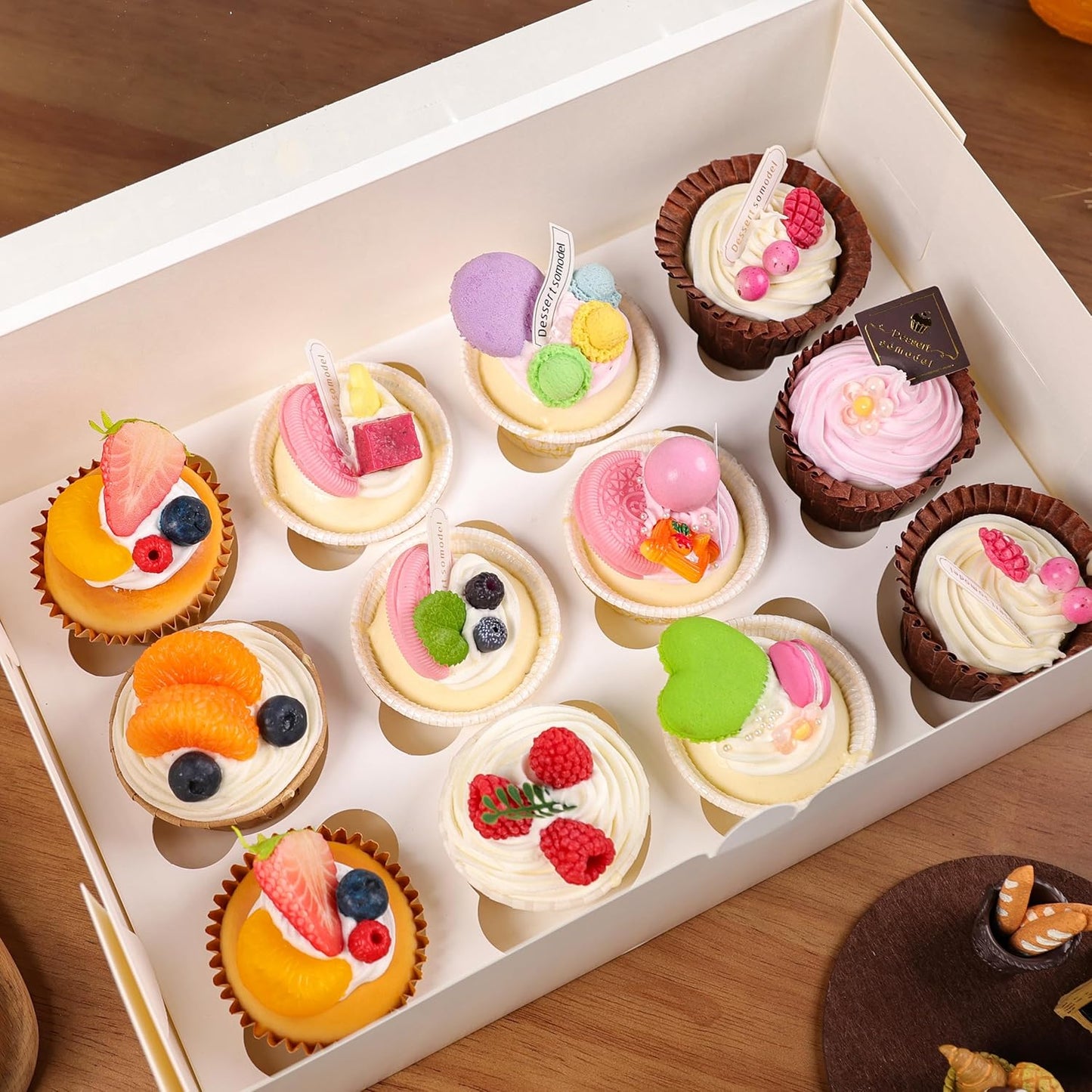 NPLUX 6 Pack Cupcake Boxes, 12 Count Cupcake Containers with Window and Cardborad, Food Grade Cupcake Carrier For Muffins Cupcakes Desserts (White 13.8×9.5×4 In)