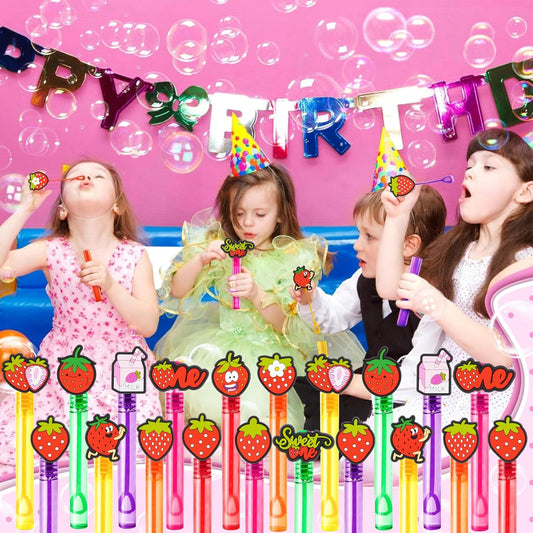 Strawberry Party Favors for Kids – 24PCS Fruit-Themed Bubble Wands, Great for Birthday Supplies, Pinata Fillers, Goodie Bags & Classroom Rewards