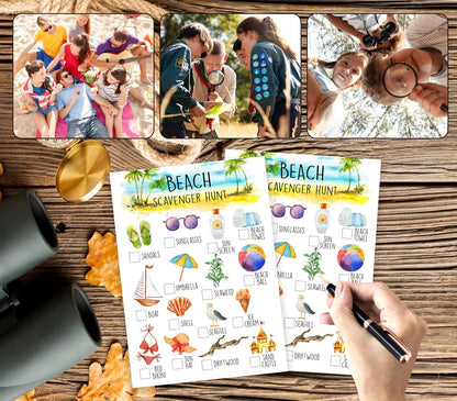 25 Pcs Beach Scavenger Hunt Cards, Outdoor Scavenger Hunts, Camping Scavenger Hunt Game Set, Outdoor Travel Seek Activity, Summer Holiday Party Games for Family Friend, A05