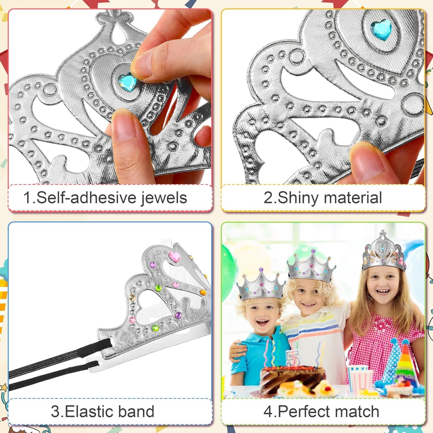 Yaomiao 66 Pieces Foam Princess Tiaras DIY Crowns Kids Party Favors Craft Crystal Diamond Sticker Girls Making Your Own Tiara (Gold)