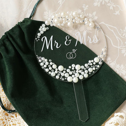 Coucoland Mr and Mrs Cake Topper - Heart Wedding Cake Decor with Rhinestones and Pearls for Engagement Bridal Anniversary