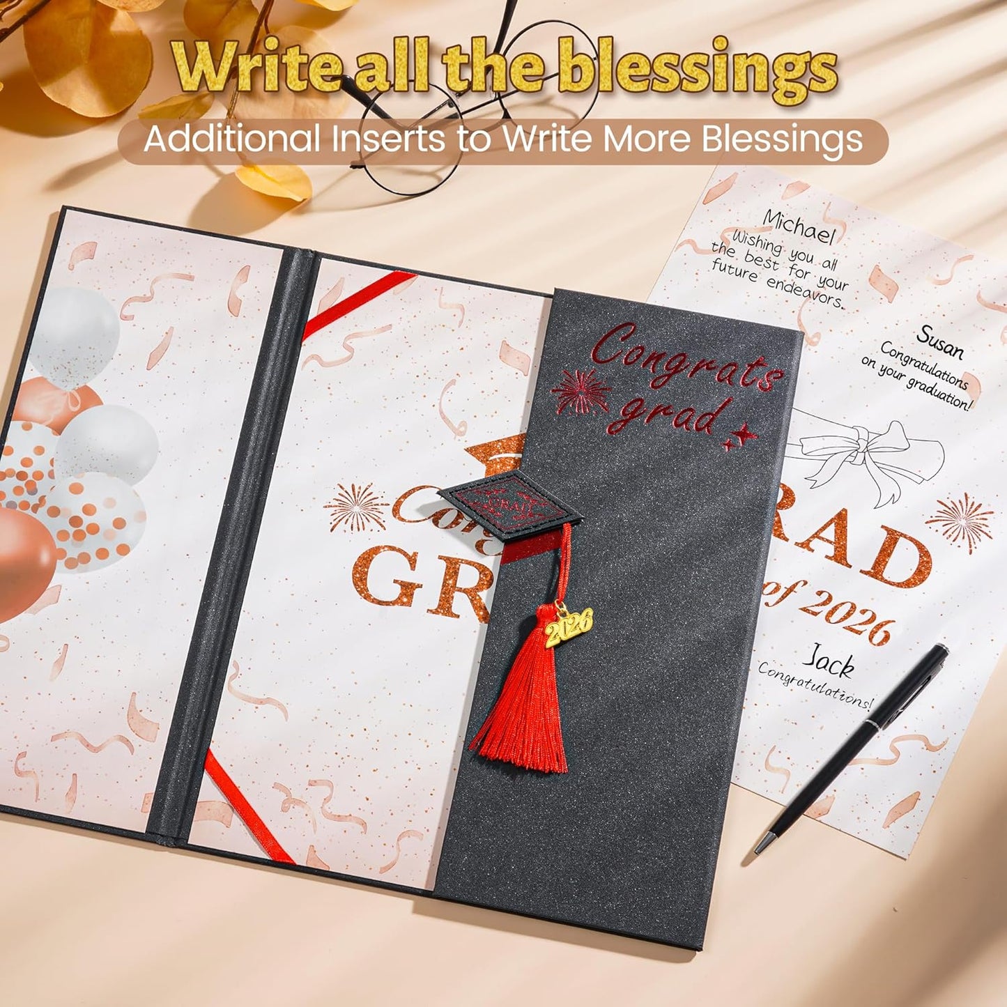 Graduation Decorations 2026 Pink,Graduation Guest Book,Autograph Book with Tassel Class of 2026 Graduate Party Decorations,Graduation Signature Guest Book