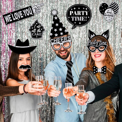 36 PCS Birthday Photo Booth Props Party Supplies Holiday Picture Decorations Photo Booth Props for Birthday Party Favors Pose Sign Kit Fun for Party (Purple and Black)