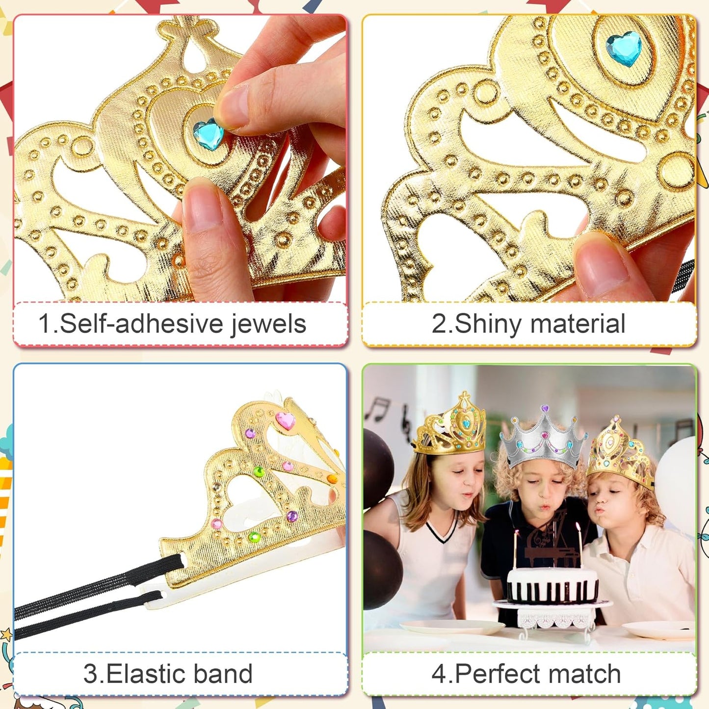Yaomiao 66 Pieces Foam Princess Tiaras DIY Crowns Kids Party Favors Craft Crystal Diamond Sticker Girls Making Your Own Tiara (Gold)