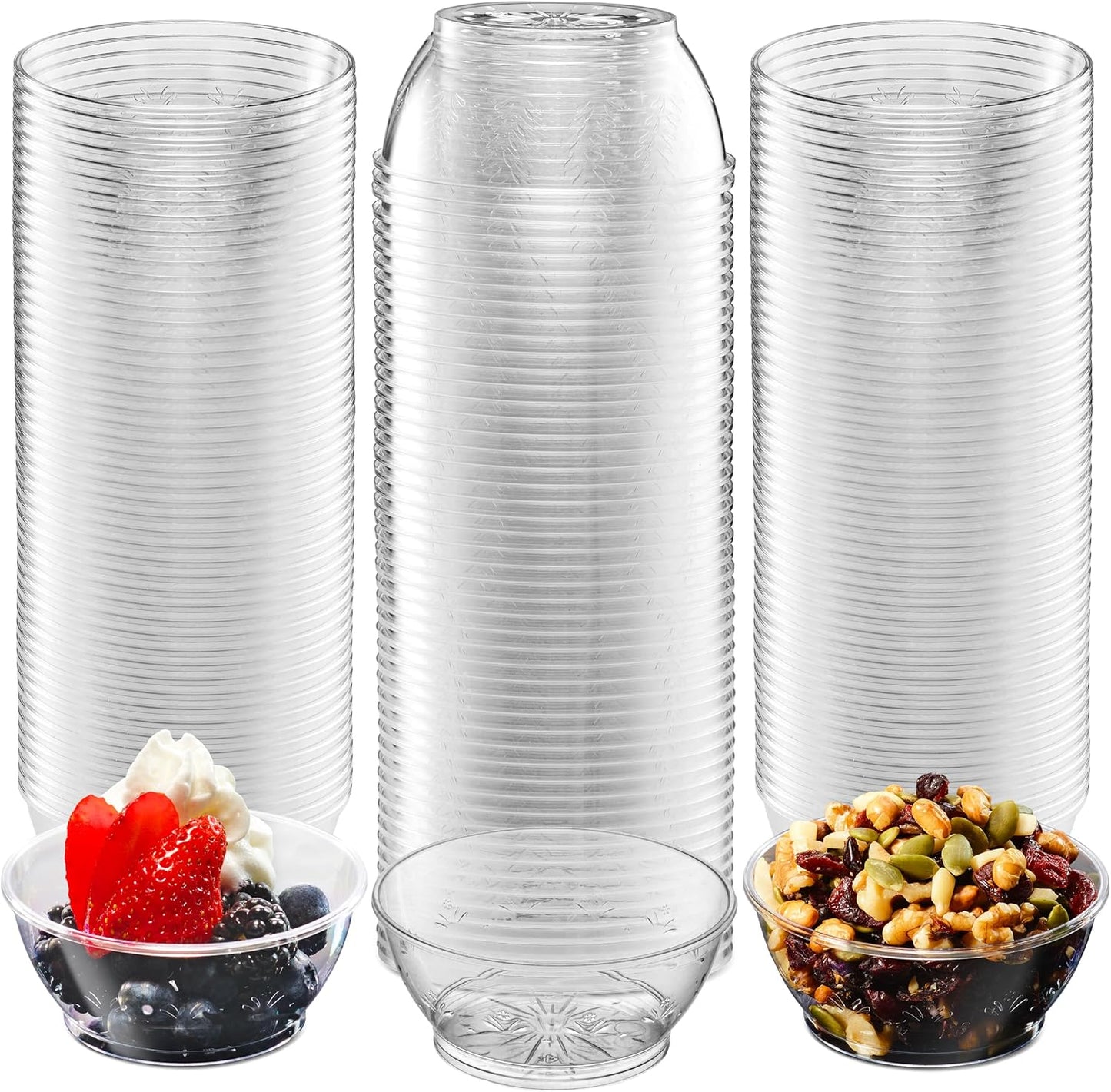 JoyServe Clear Mini Plastic Bowls - (Bulk 100 Pack) 6 Oz Disposable Premium Hard Plastic Dessert Bowls for Serving, Weddings, Catering, Parties, Salsa, Home or Event Party Supplies