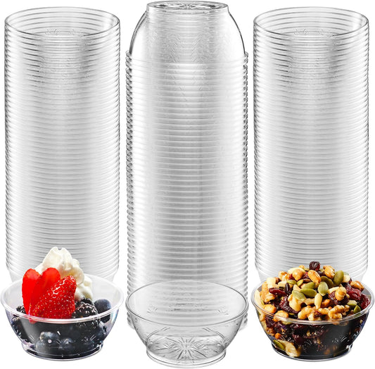 JoyServe Clear Mini Plastic Bowls - (Bulk 100 Pack) 6 Oz Disposable Premium Hard Plastic Dessert Bowls for Serving, Weddings, Catering, Parties, Salsa, Home or Event Party Supplies