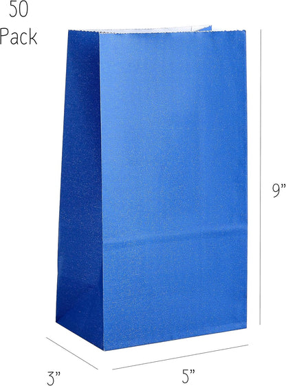 Partay Shenanigans Party Favor Bags - 50 Pack Kraft Paper Goodie Gift Lunch Treat Bags - Party Supplies for Theme Kids Birthday - 5"x3"x9" (Baby Blue)