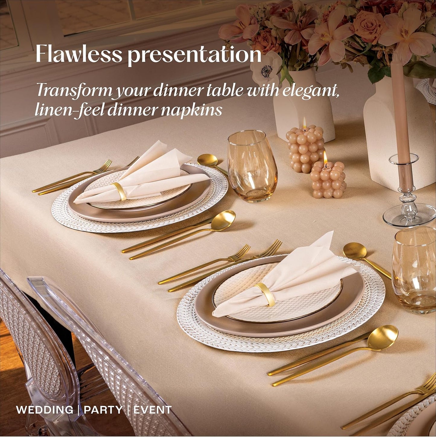 50-Pack Disposable Linen-Feel Caramel Napkins, 12" x 17" Cloth-Like Paper Dinner Napkins For Wedding, Bathroom, Party Or Event
