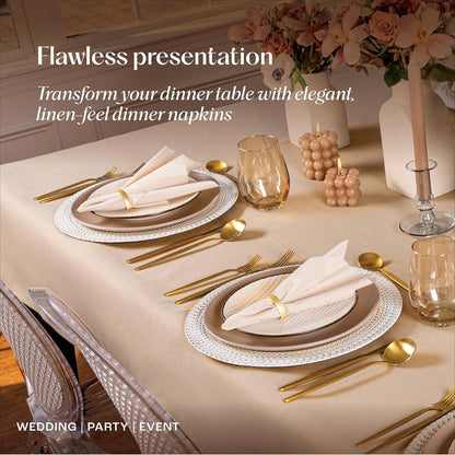 50-Pack Disposable Linen-Feel Caramel Napkins, 12" x 17" Cloth-Like Paper Dinner Napkins For Wedding, Bathroom, Party Or Event