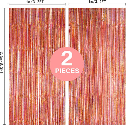 2 Pack 3.2ft x 8.2ft Silver Metallic Tinsel Foil Fringe Curtains, Door Streamer Photo Booth Backdrop for Birthday Graduation Engagement Bridal Shower Bachelorette Baby Shower Party Decorations