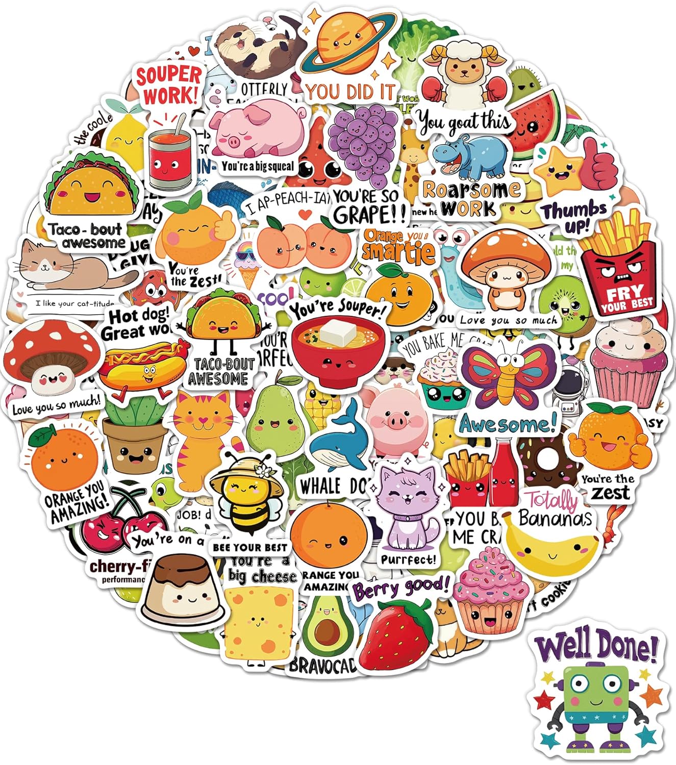 100 Pcs Cute Stickers for Kids, Waterproof Water Bottle Stickers, Vinyl Sticker Pack, Party Favors, Goodie Bag Stuffers, Treasure Box & Classroom Prizes for Elementary Students - No-Repeat