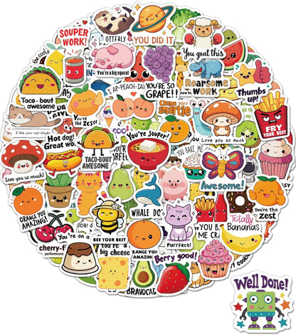 100 Pcs Cute Stickers for Kids, Waterproof Water Bottle Stickers, Vinyl Sticker Pack, Party Favors, Goodie Bag Stuffers, Treasure Box & Classroom Prizes for Elementary Students - No-Repeat