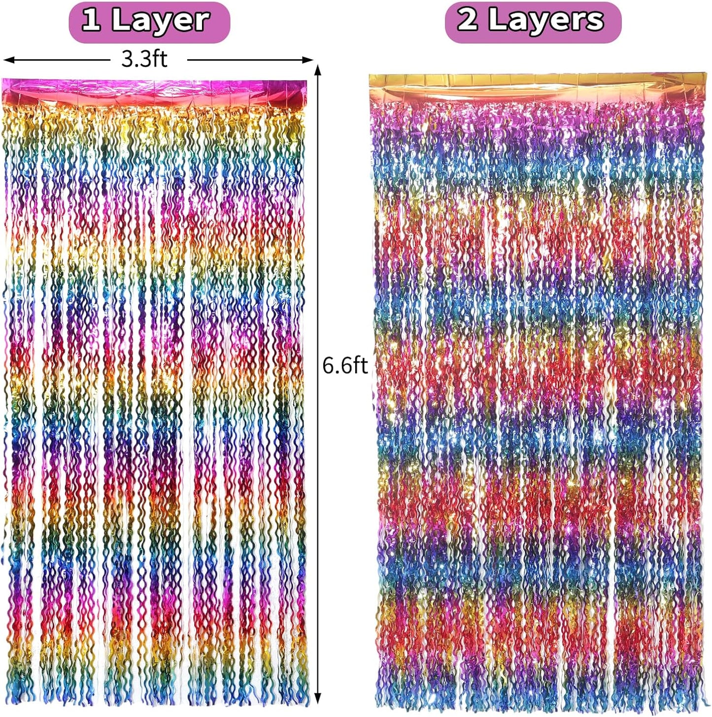 4 Pack Wavy Champagne Gold Metallic Tinsel Foil Fringe Curtains Backdrop - 3.3X6.6ft Foil Fringe Backdrop for Parties | Door Streamers for Birthday | Photo Booth Backdrops Party Decor