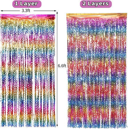 4 Pack Wavy Champagne Gold Metallic Tinsel Foil Fringe Curtains Backdrop - 3.3X6.6ft Foil Fringe Backdrop for Parties | Door Streamers for Birthday | Photo Booth Backdrops Party Decor
