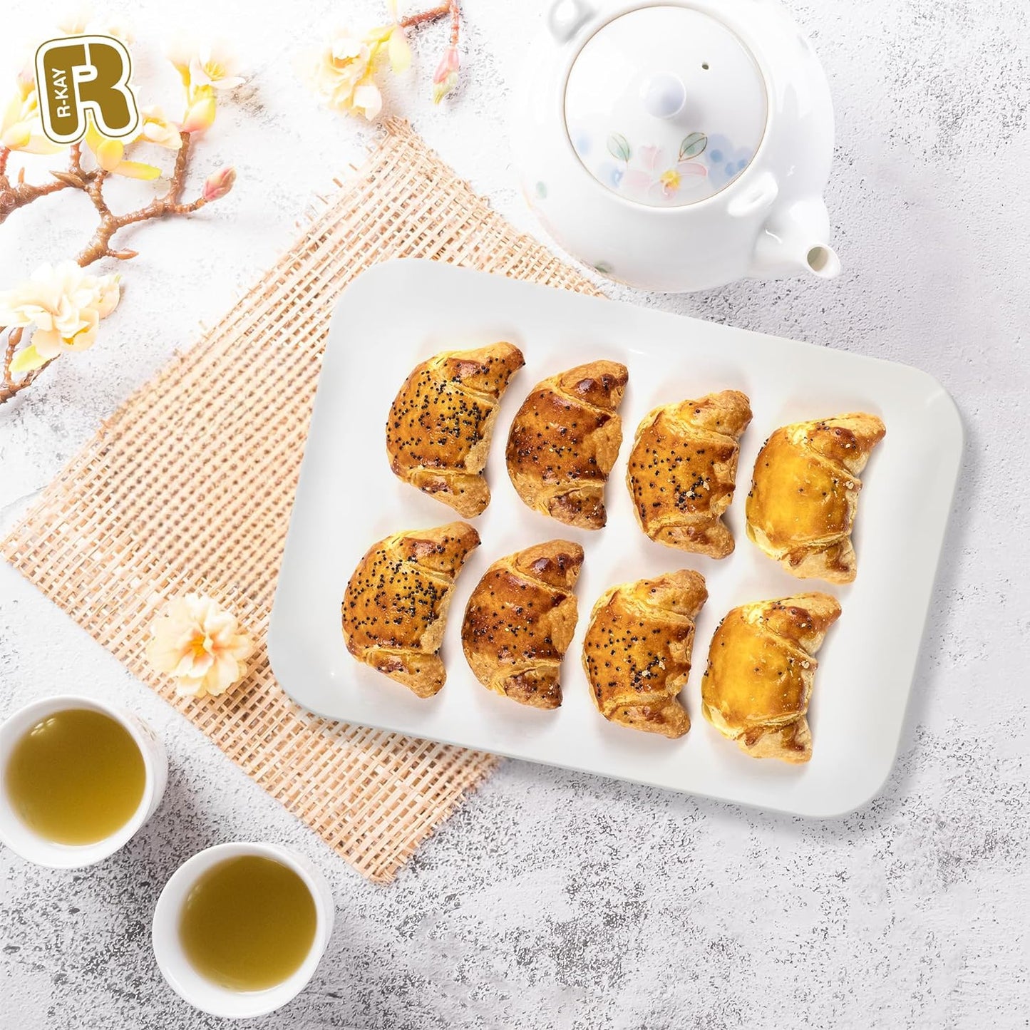 3 Pack Plastic Serving Trays for Party - Gold Serving Tray 8 x 11 Inch - Heavy Duty Dessert Trays for Food - Rectangular Party Serving Trays for Entertaining - Clear Cookie Platters