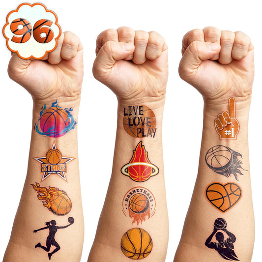 96PCS Basketball Temporary Pre - cut Tattoos - Olympic MVP Sports Game -Themed Stickers for Kids' Birthday Party Supplies, Decorations, Favors, and Prizes - Cute Gifts for Boys and Girls