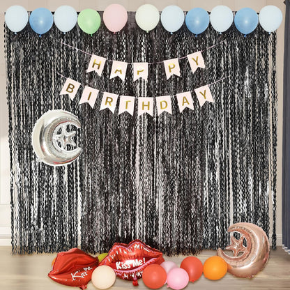 4 Pack Wavy Champagne Gold Metallic Tinsel Foil Fringe Curtains Backdrop - 3.3X6.6ft Foil Fringe Backdrop for Parties | Door Streamers for Birthday | Photo Booth Backdrops Party Decor