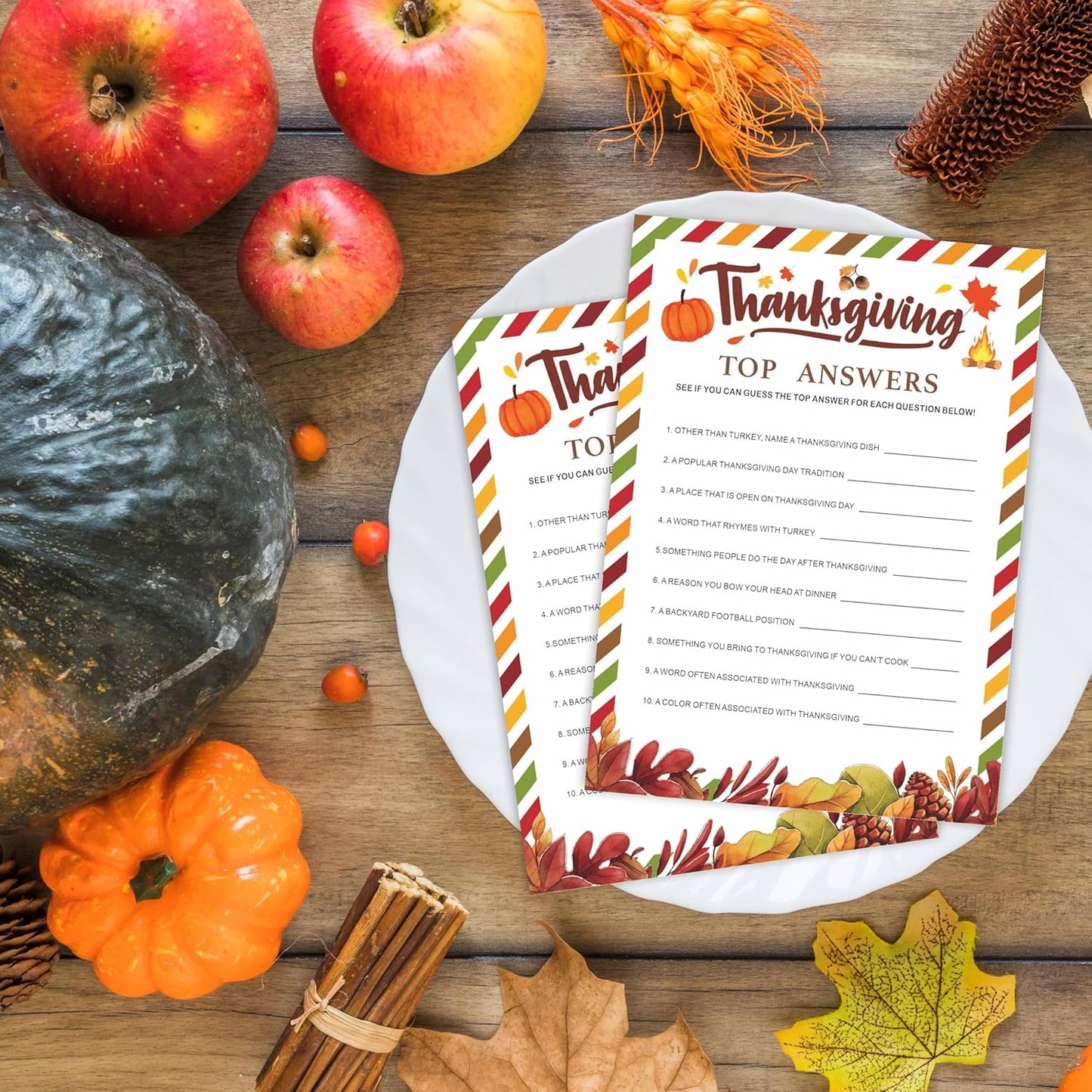Thanksgiving Scavenger Hunt Game Set, 30 Harvest Stripes Theme Double-Sided Game Cards for Thanksgiving Parties, Family, Friends & Classroom Activities -B04