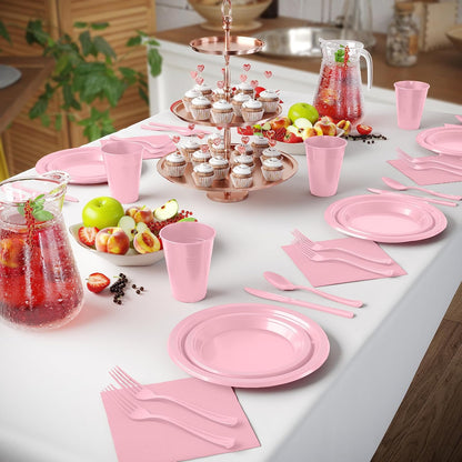 350 Pcs Black Plastic Plates For Party, Black Disposable Plates Set, 50 Of Each 9" Dinner Plate Set, 7" Dessert Plate, Cups, Napkins & Cutlery Plastic Dinnerware Set Exquisite