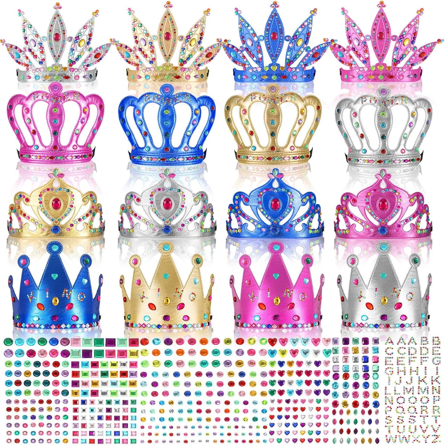 Civaner 17 Pcs Princess Party Crowns Set DIY Tiaras Making Kit for Kids with Diamond Stickers, Party Favors and Supplies