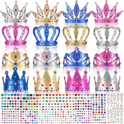 Civaner 17 Pcs Princess Party Crowns Set DIY Tiaras Making Kit for Kids with Diamond Stickers, Party Favors and Supplies