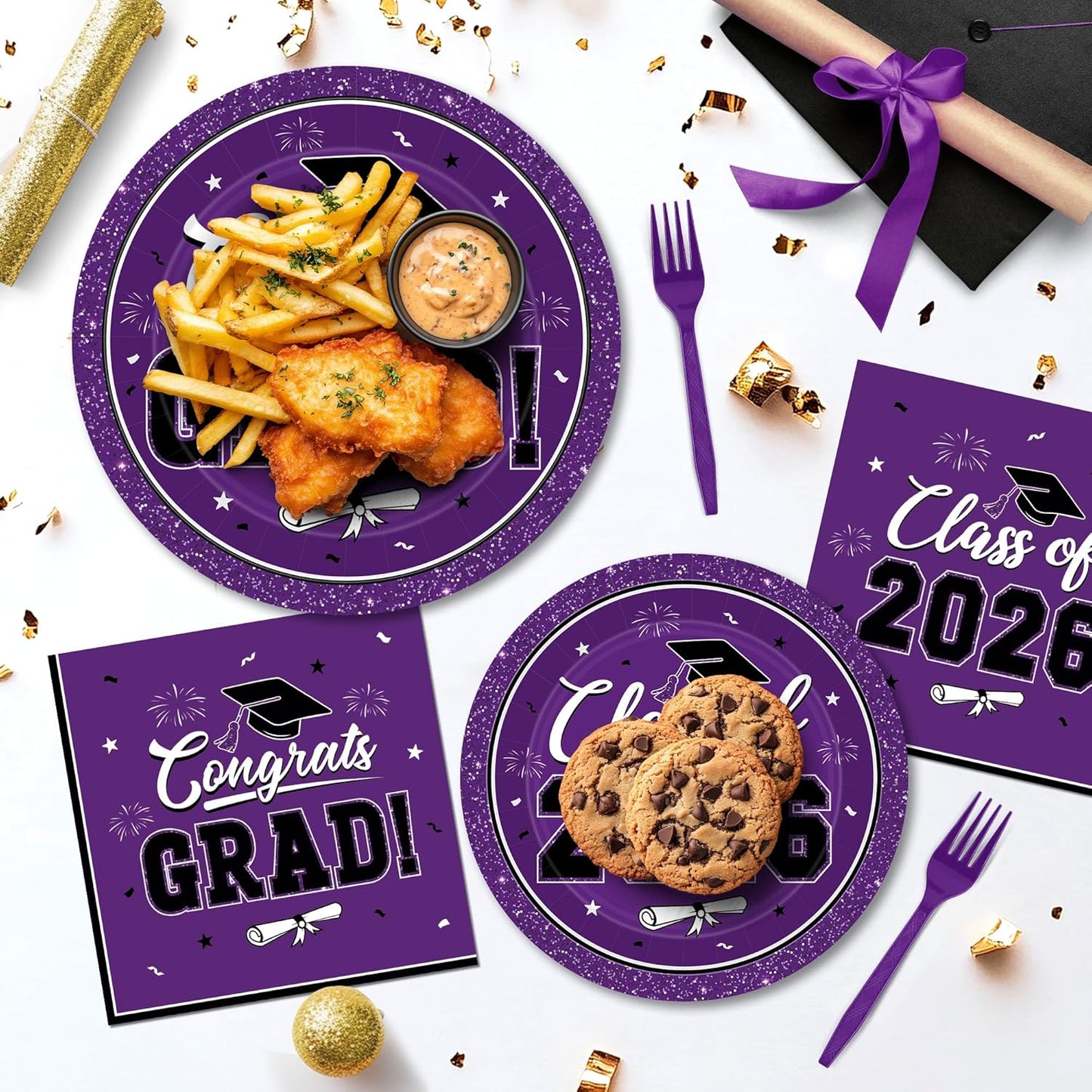 200Pcs Graduation Decorations 2026, Blue Graduation Plates and Napkins Party Supplies for 50 Guests, Disposable Grad Plates, Napkins, Dessert Plates and Forks for Grad Decor Wedding Birthday Supplies