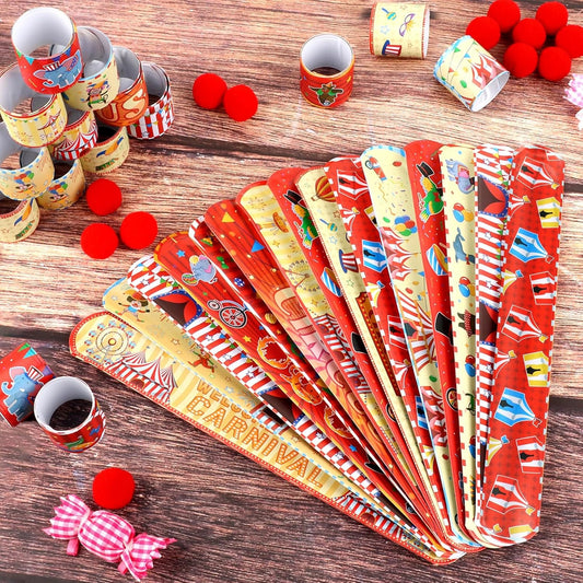 60 PCS Carnival Party Favors Set Circus Themed Slap Bracelets for Kids Carnival Themed Birthday Supplies Class Exchange Gifts Classroom Rewards Baby Shower Gifts for Boys Girls Students