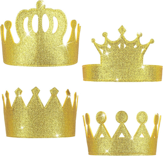 Tatuo 4 Pcs Gold Felt Crown for Kids Birthday King Crowns for Boy Prince Princess Gold Crown Felt King Queen Crowns Hat Cap for Boy Birthday Celebration Costume Cosplay Party Supplies